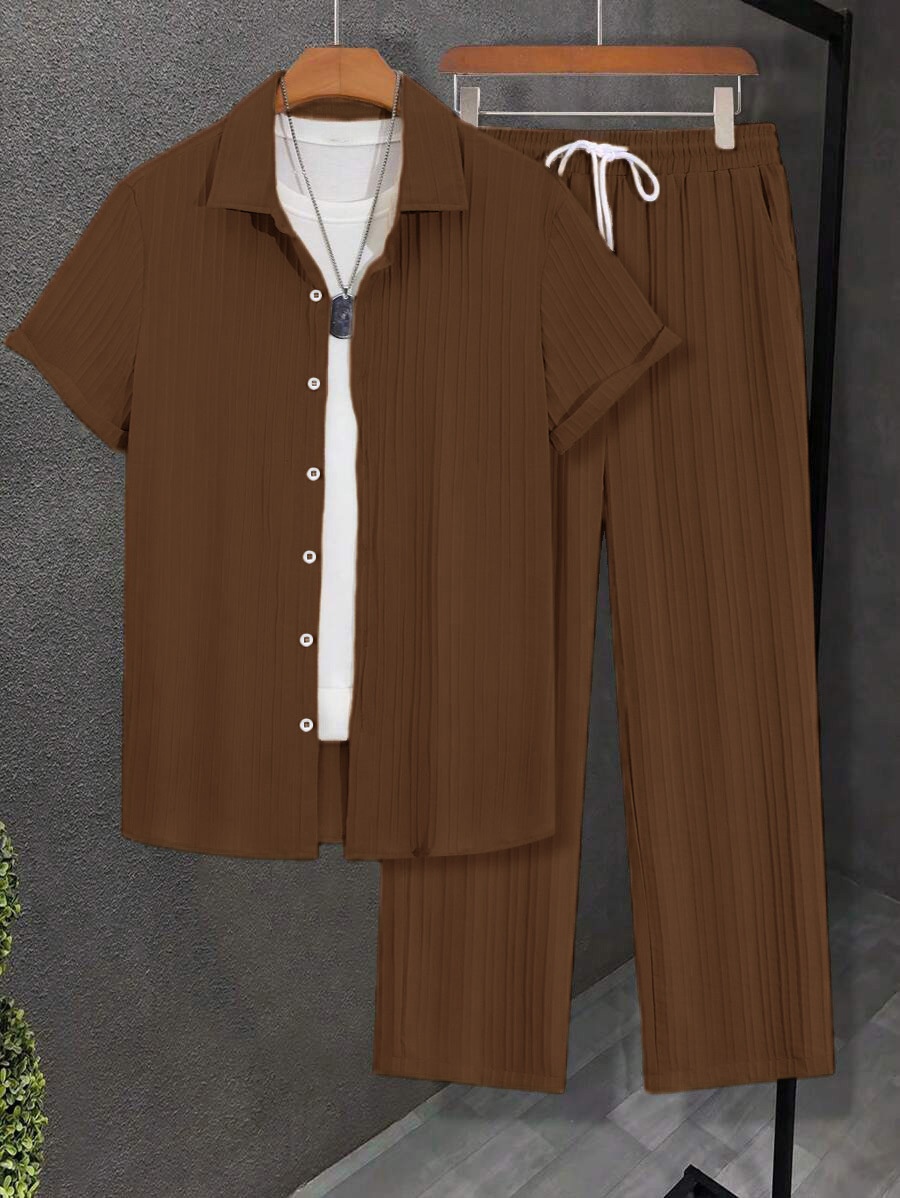 Men's Pleated Shirt & Wide Leg Pants 2-Piece Set