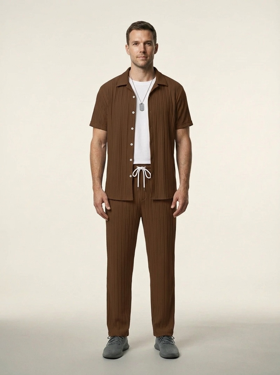 Men's Pleated Shirt & Wide Leg Pants 2-Piece Set