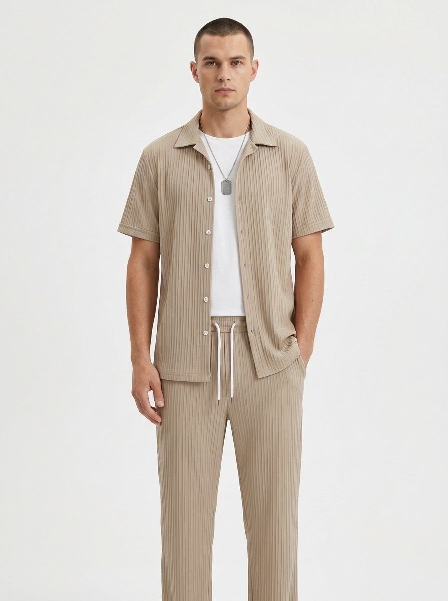 Men's Pleated Shirt & Wide Leg Pants 2-Piece Set
