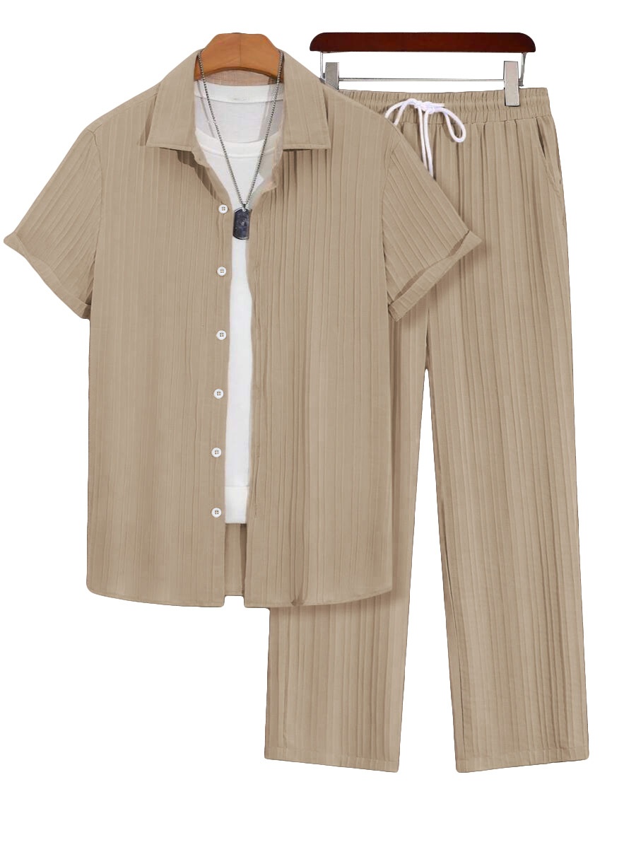 Men's Pleated Shirt & Wide Leg Pants 2-Piece Set