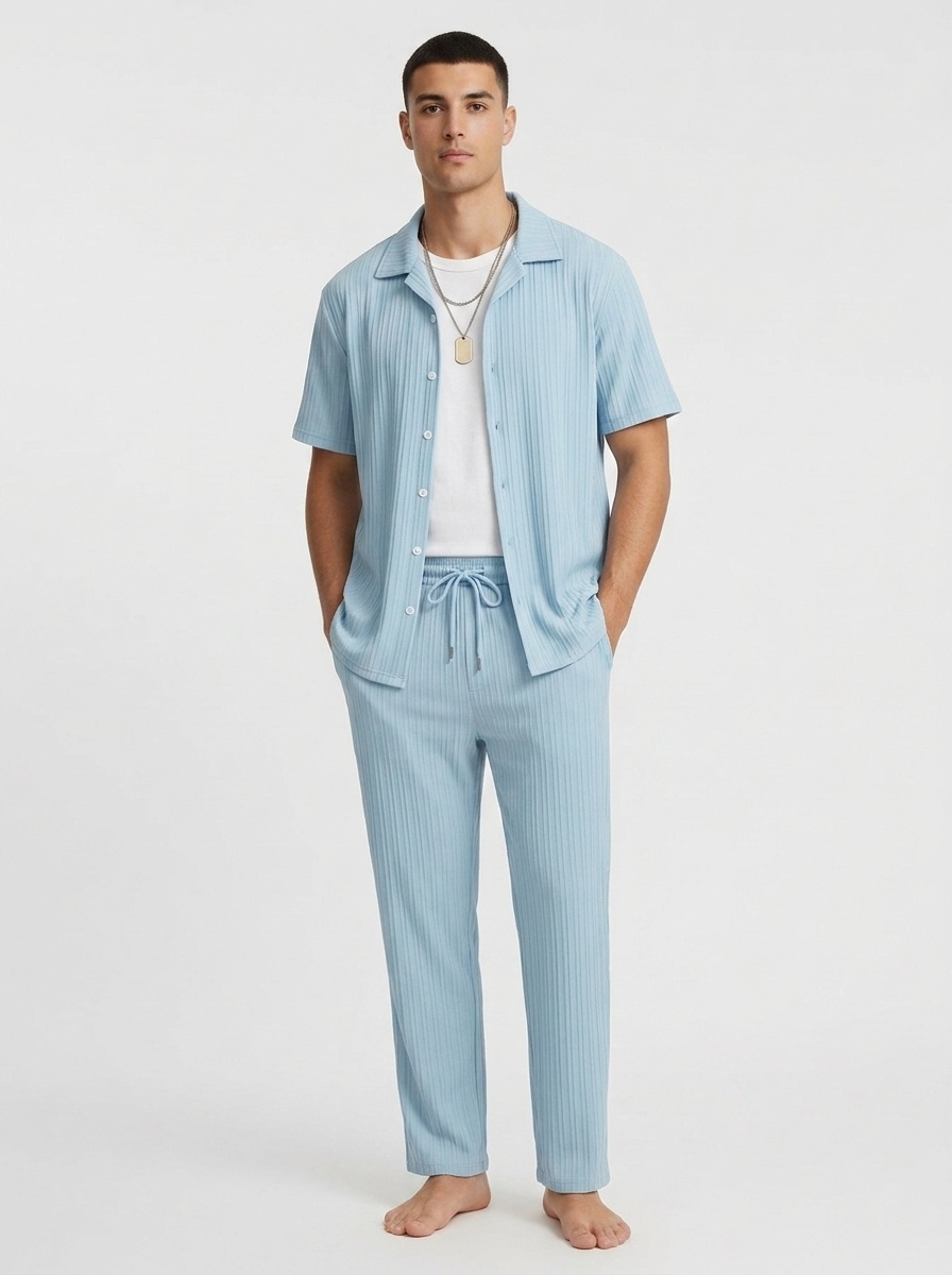 Men's Pleated Shirt & Wide Leg Pants 2-Piece Set