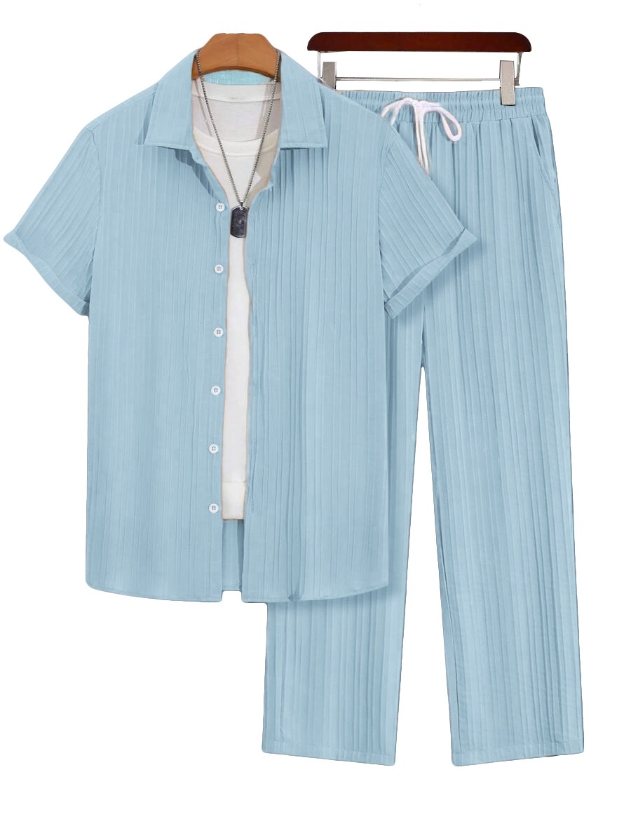 Men's Pleated Shirt & Wide Leg Pants 2-Piece Set