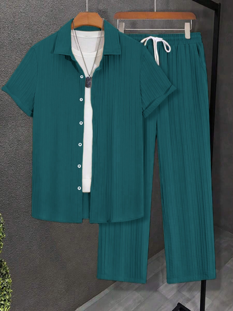 Men's Pleated Shirt & Wide Leg Pants 2-Piece Set
