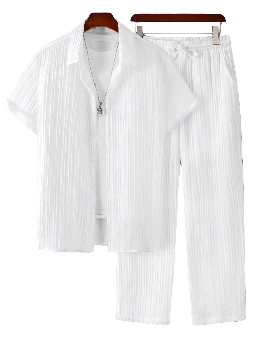 Men's Pleated Shirt & Wide Leg Pants 2-Piece Set