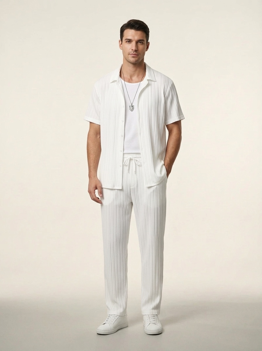 Men's Pleated Shirt & Wide Leg Pants 2-Piece Set