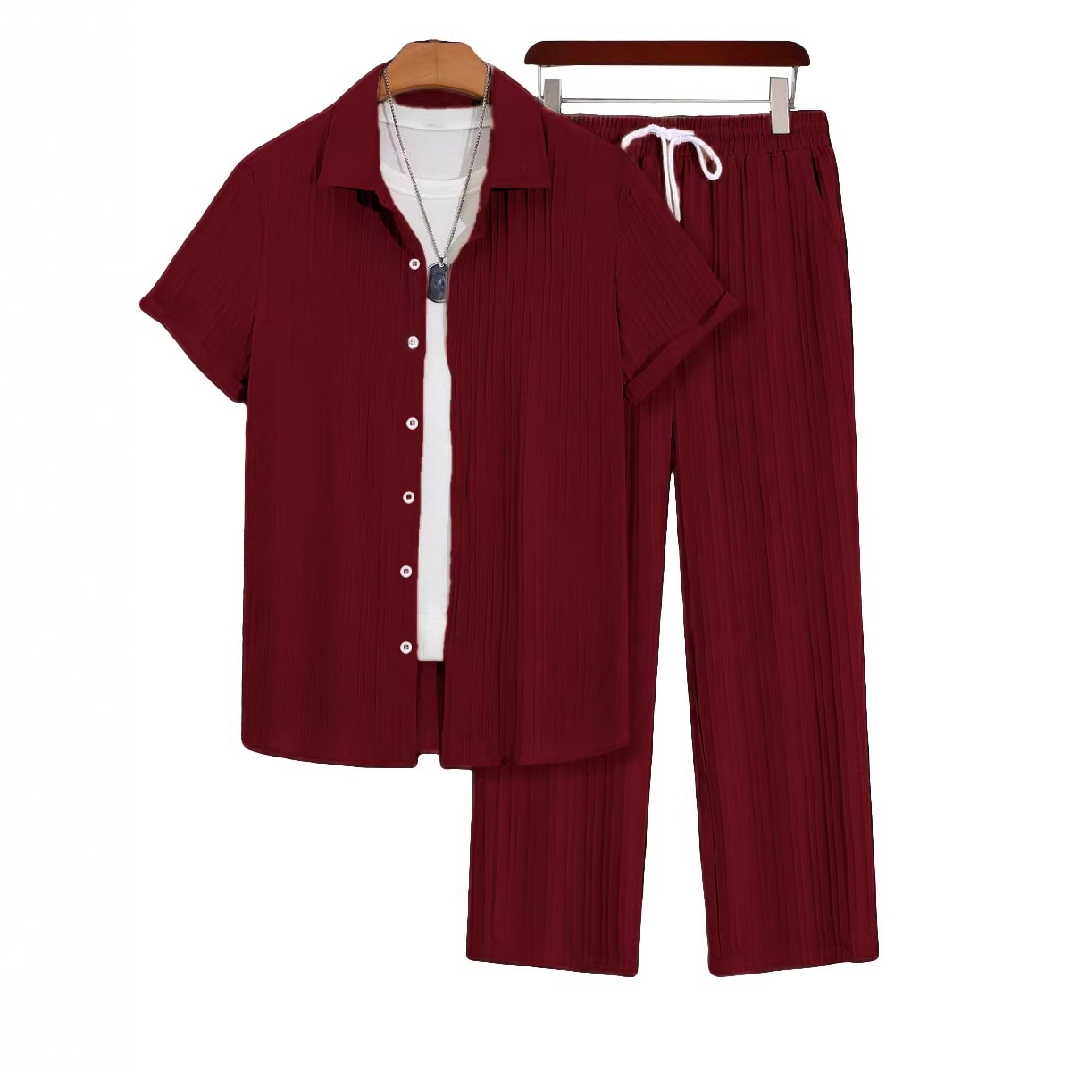 Men's Pleated Shirt & Wide Leg Pants 2-Piece Set