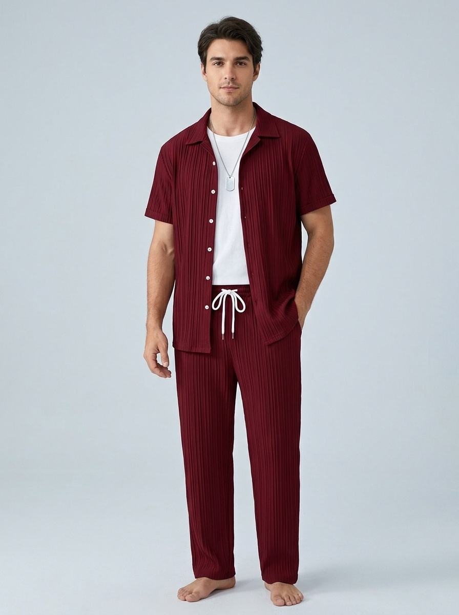 Men's Pleated Shirt & Wide Leg Pants 2-Piece Set