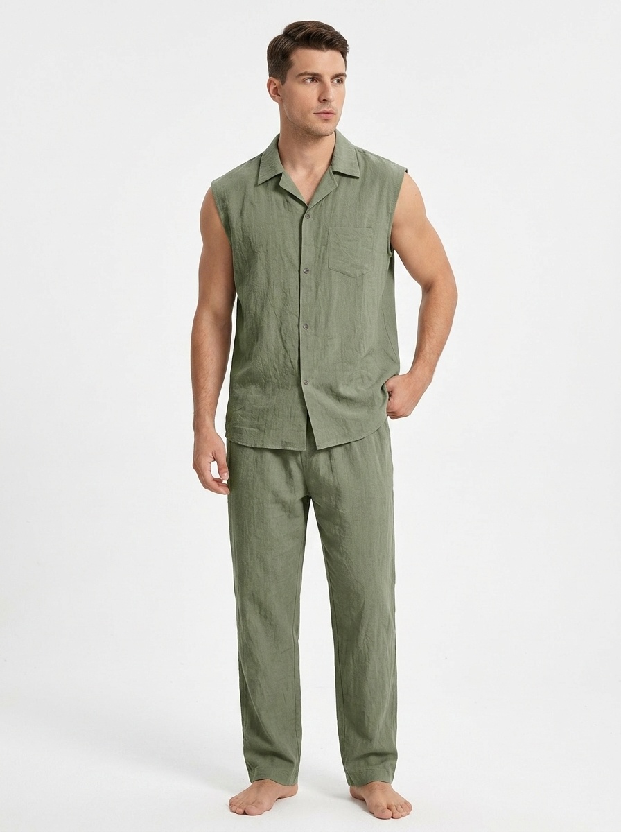 Men's Sleeveless Shirt & Pants Set - Beach Casual
