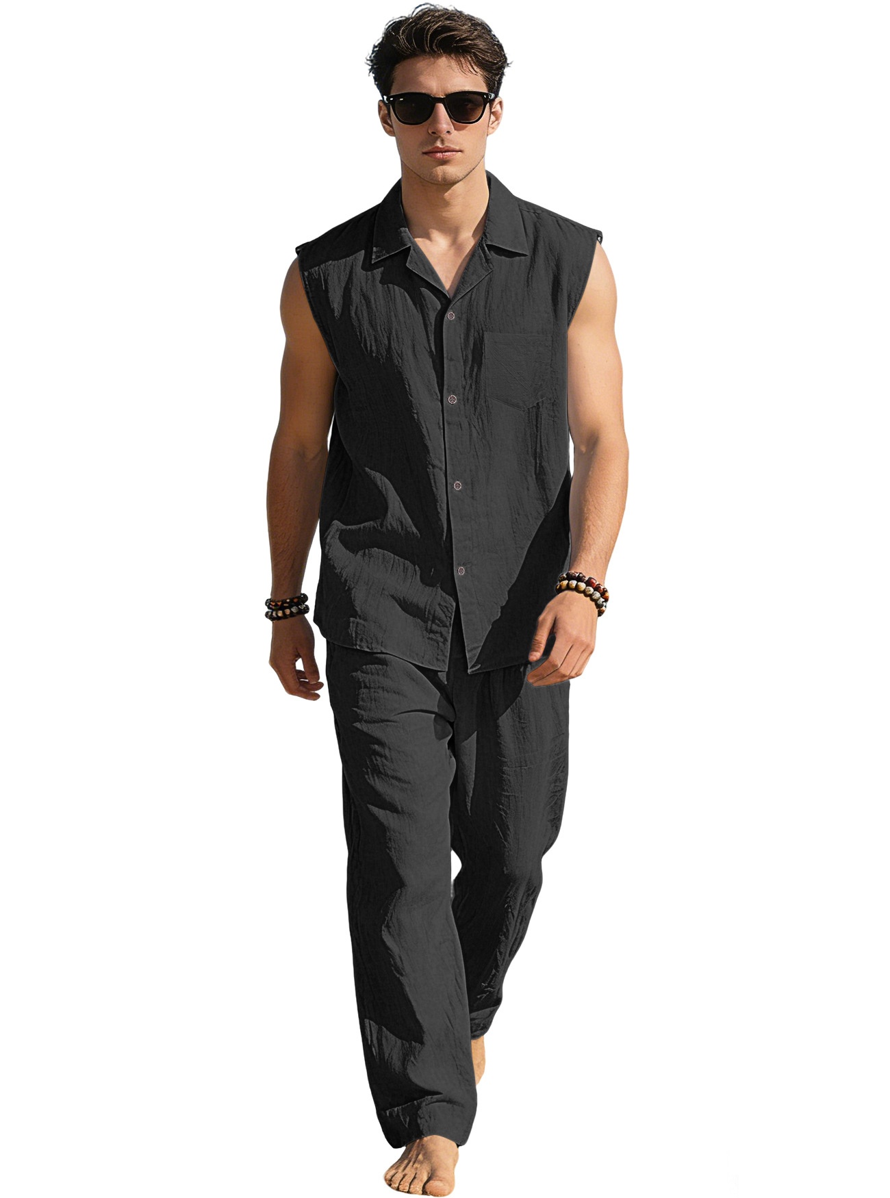 Men's Sleeveless Shirt & Pants Set - Beach Casual