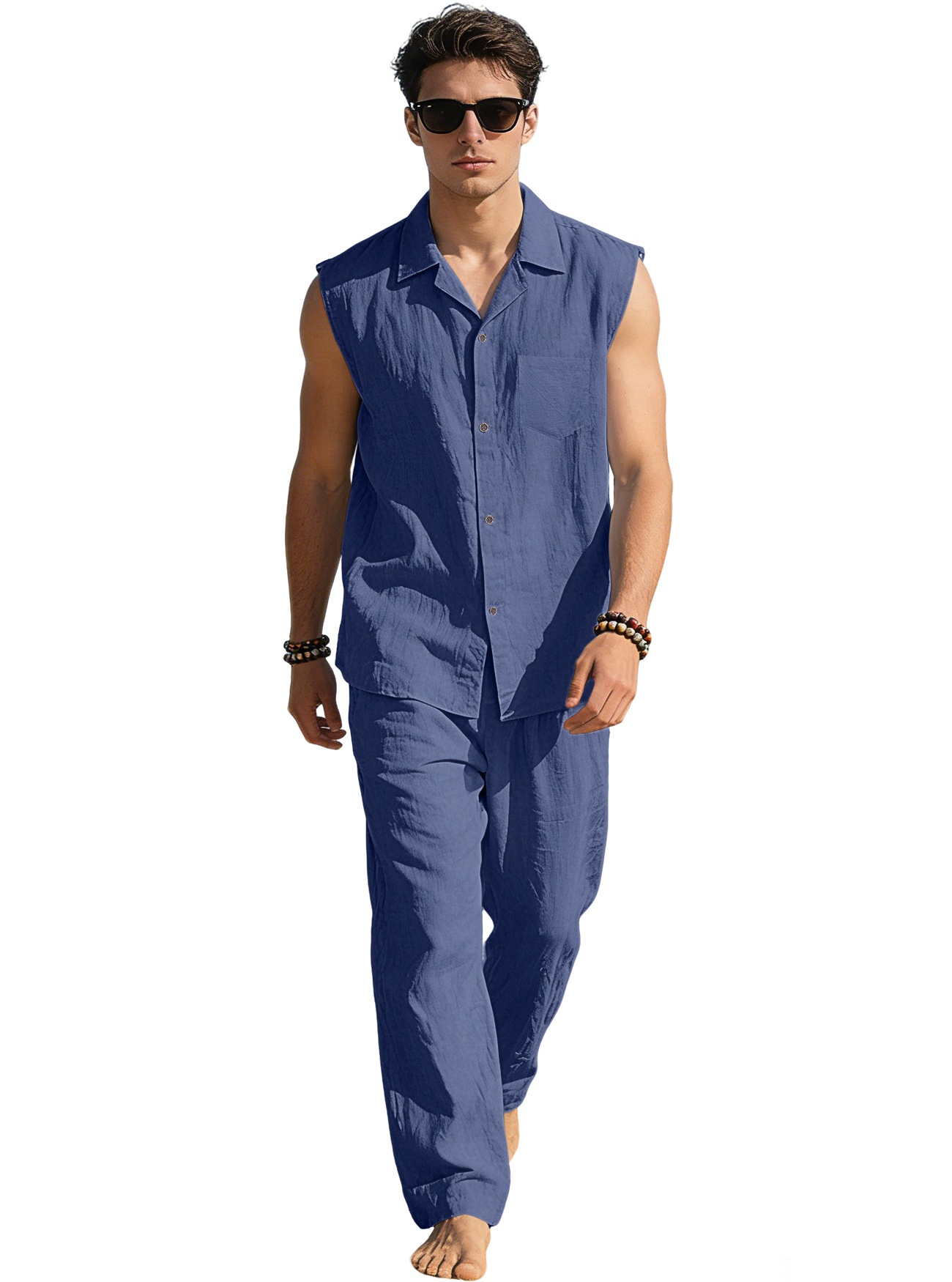 Men's Sleeveless Shirt & Pants Set - Beach Casual