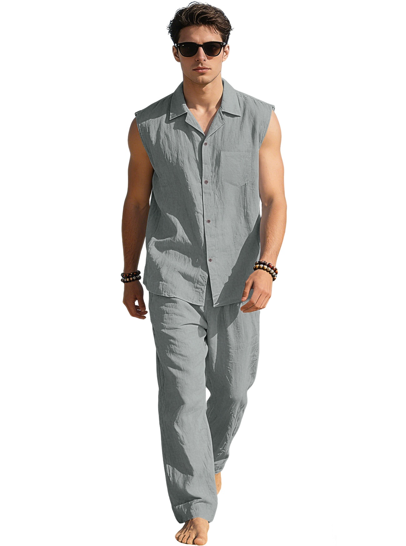 Men's Sleeveless Shirt & Pants Set - Beach Casual