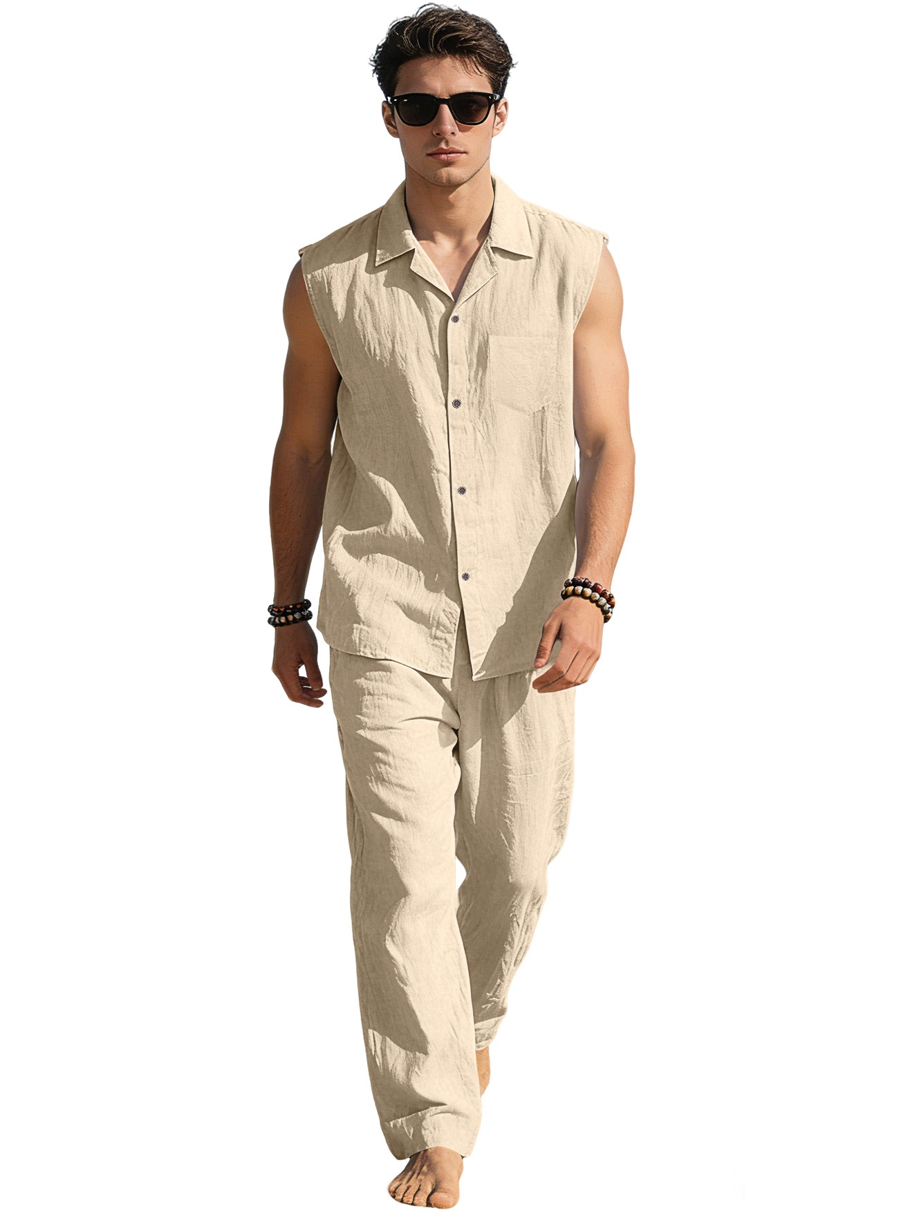 Men's Sleeveless Shirt & Pants Set - Beach Casual