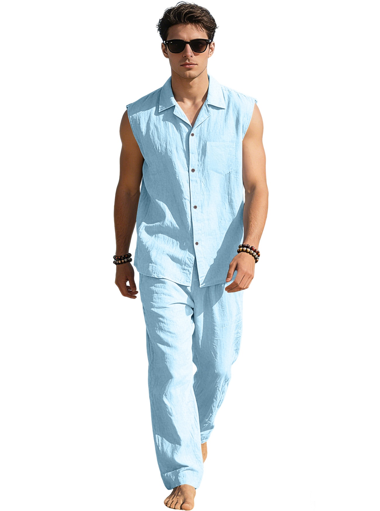 Men's Sleeveless Shirt & Pants Set - Beach Casual
