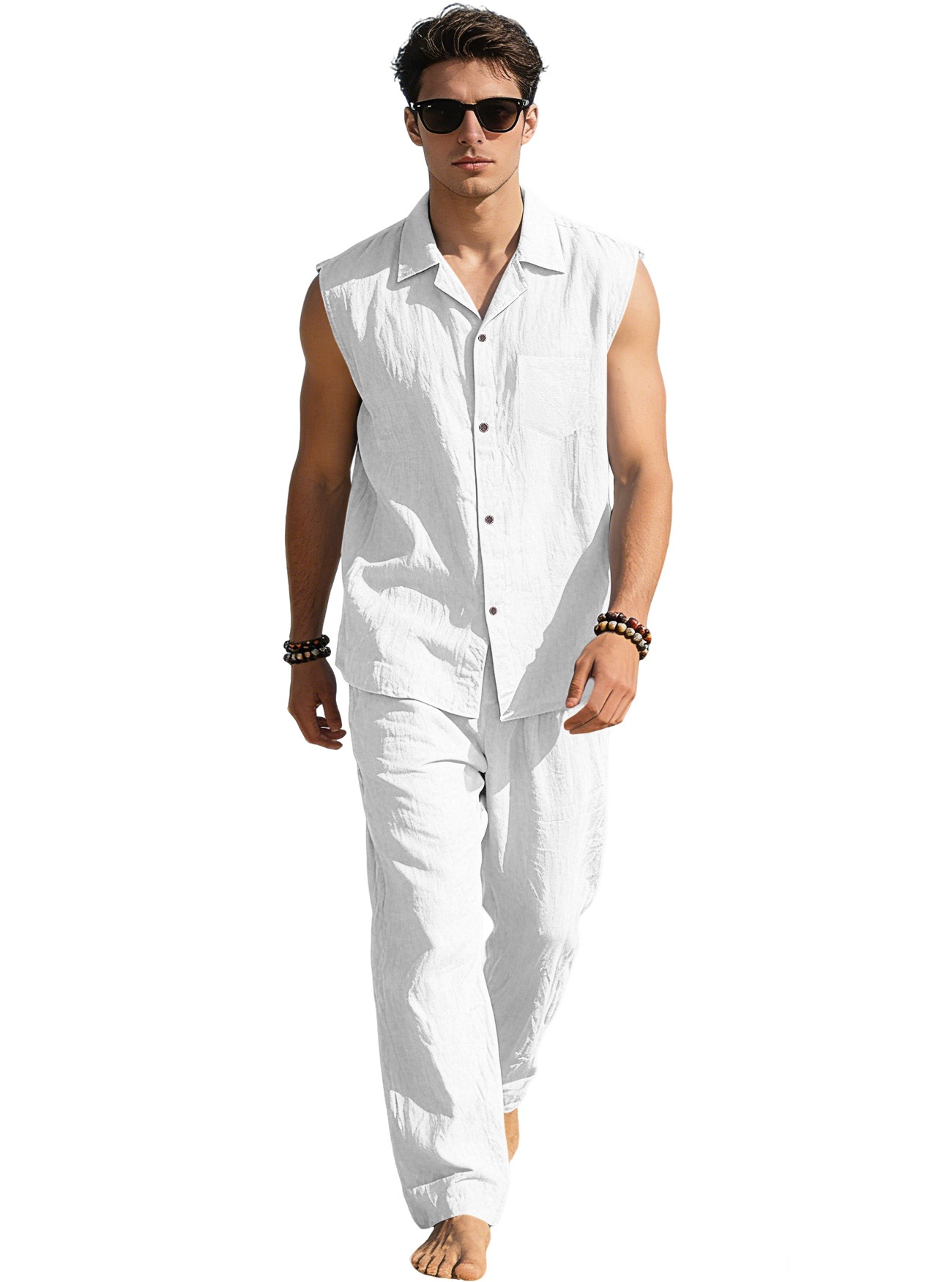 Men's Sleeveless Shirt & Pants Set - Beach Casual