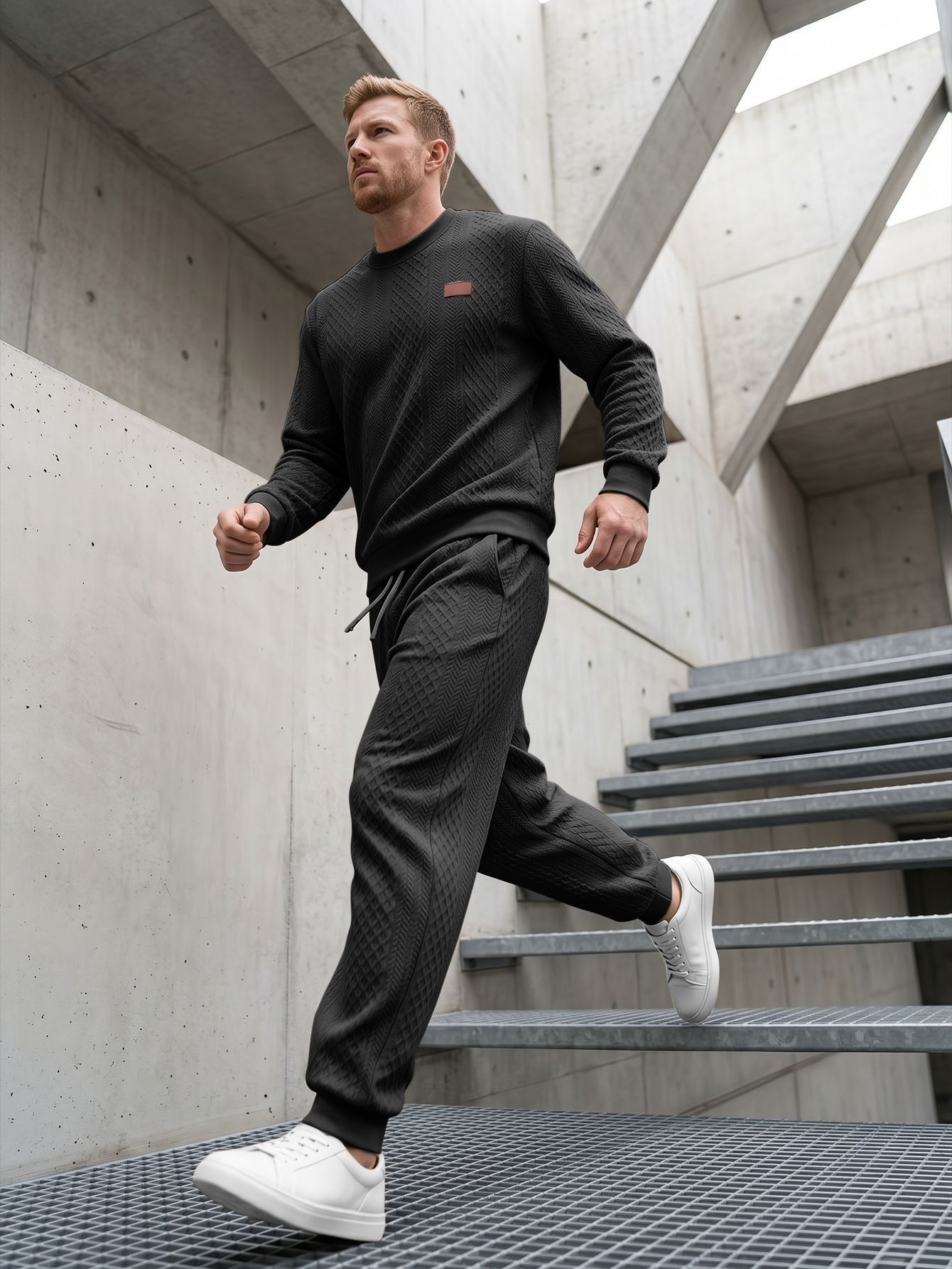 Men's Textured Crewneck Sweatshirt and Jogger Set
