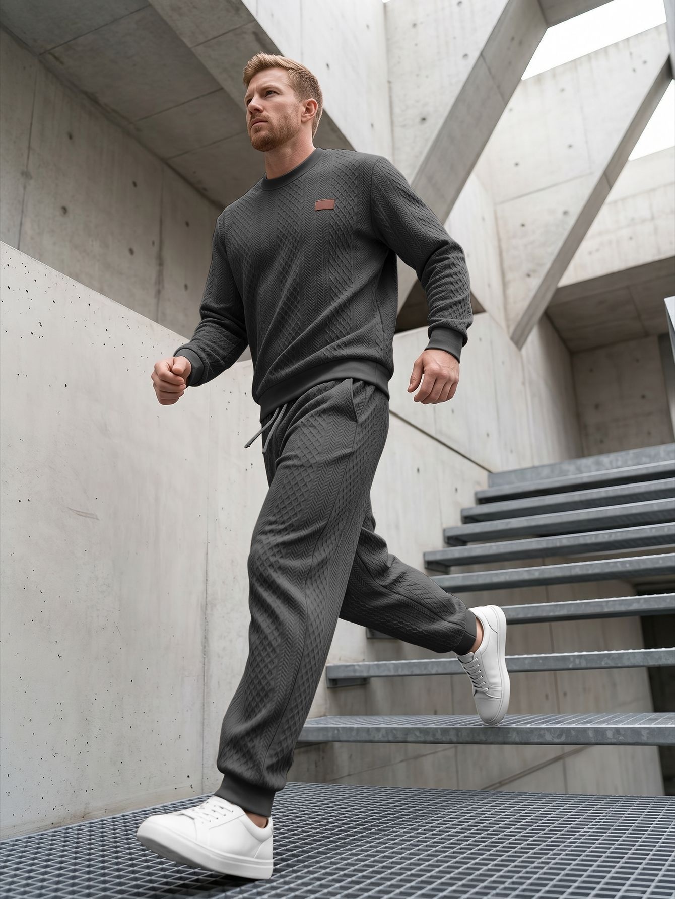 Men's Textured Crewneck Sweatshirt and Jogger Set