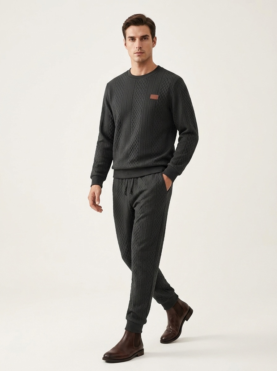 Men's Textured Crewneck Sweatshirt and Jogger Set