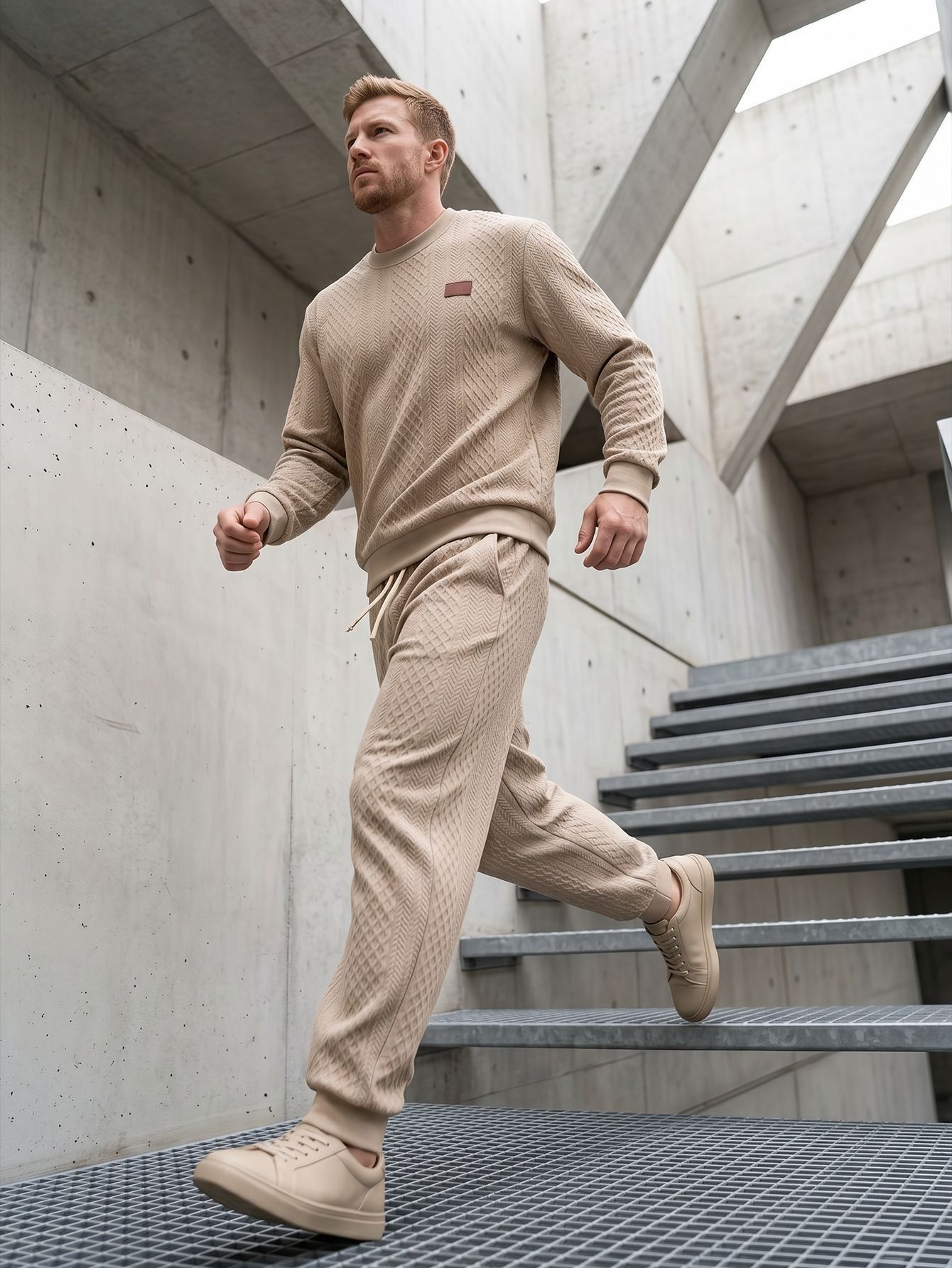 Men's Textured Crewneck Sweatshirt and Jogger Set