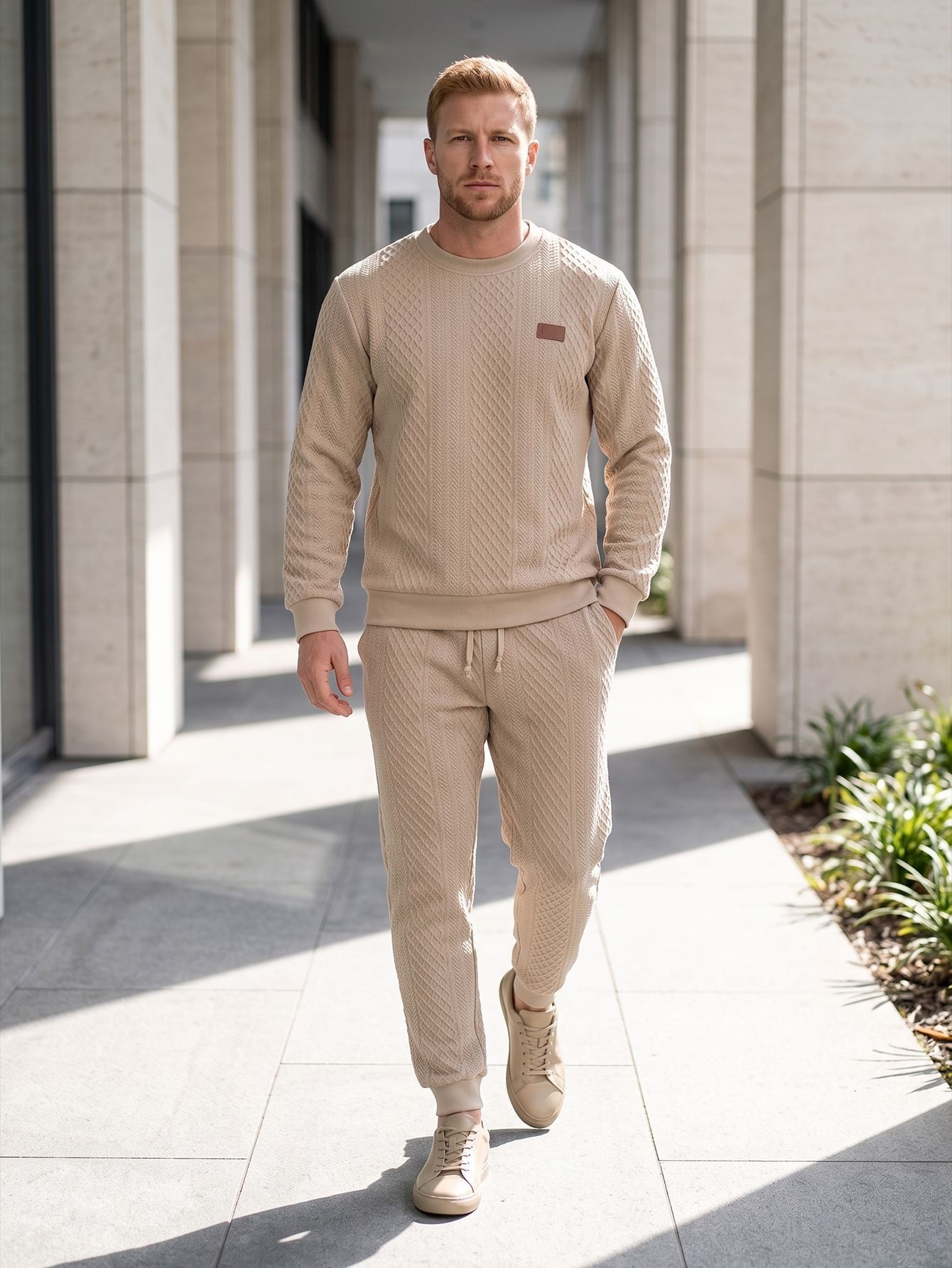 Men's Textured Crewneck Sweatshirt and Jogger Set