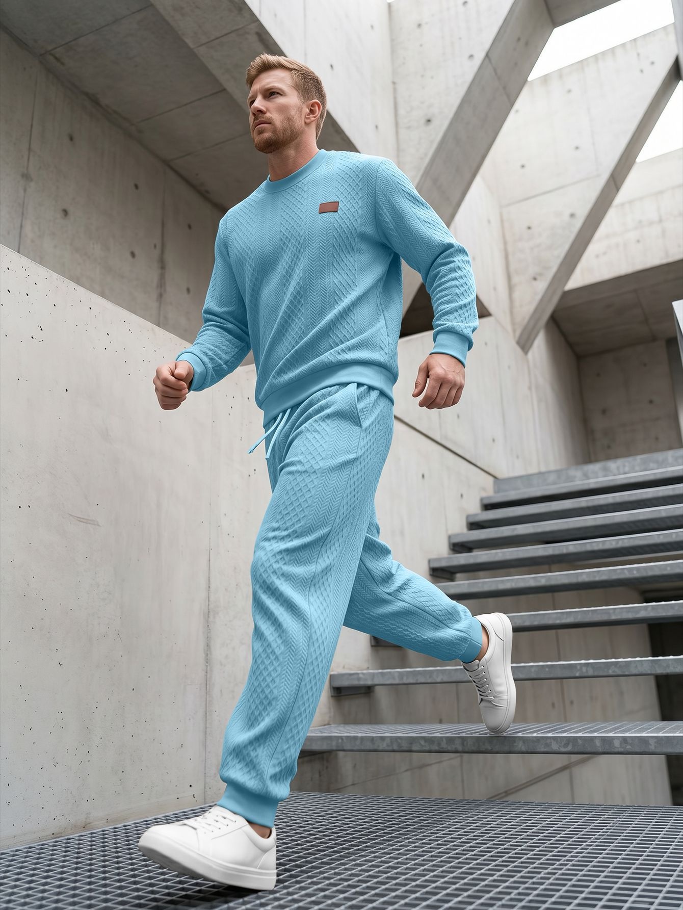 Men's Textured Crewneck Sweatshirt and Jogger Set