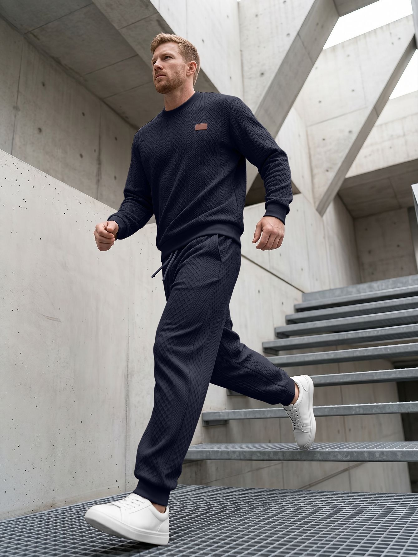 Men's Textured Crewneck Sweatshirt and Jogger Set