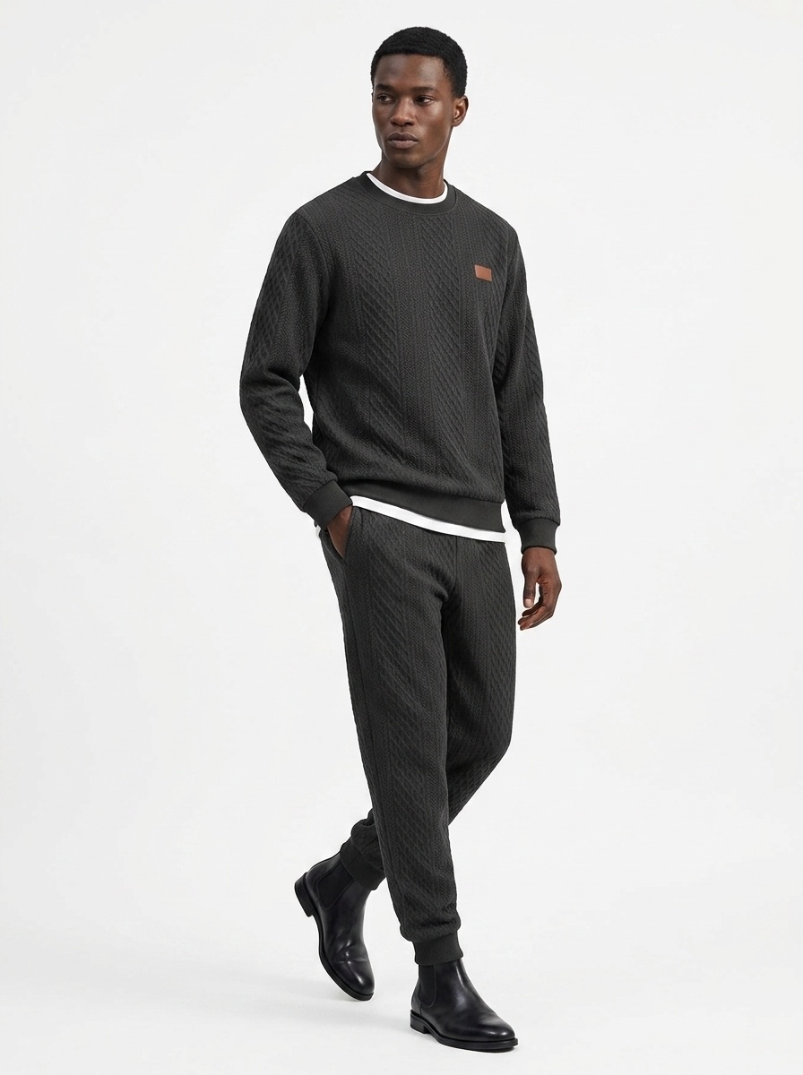 Men's Textured Crewneck Sweatshirt and Jogger Set