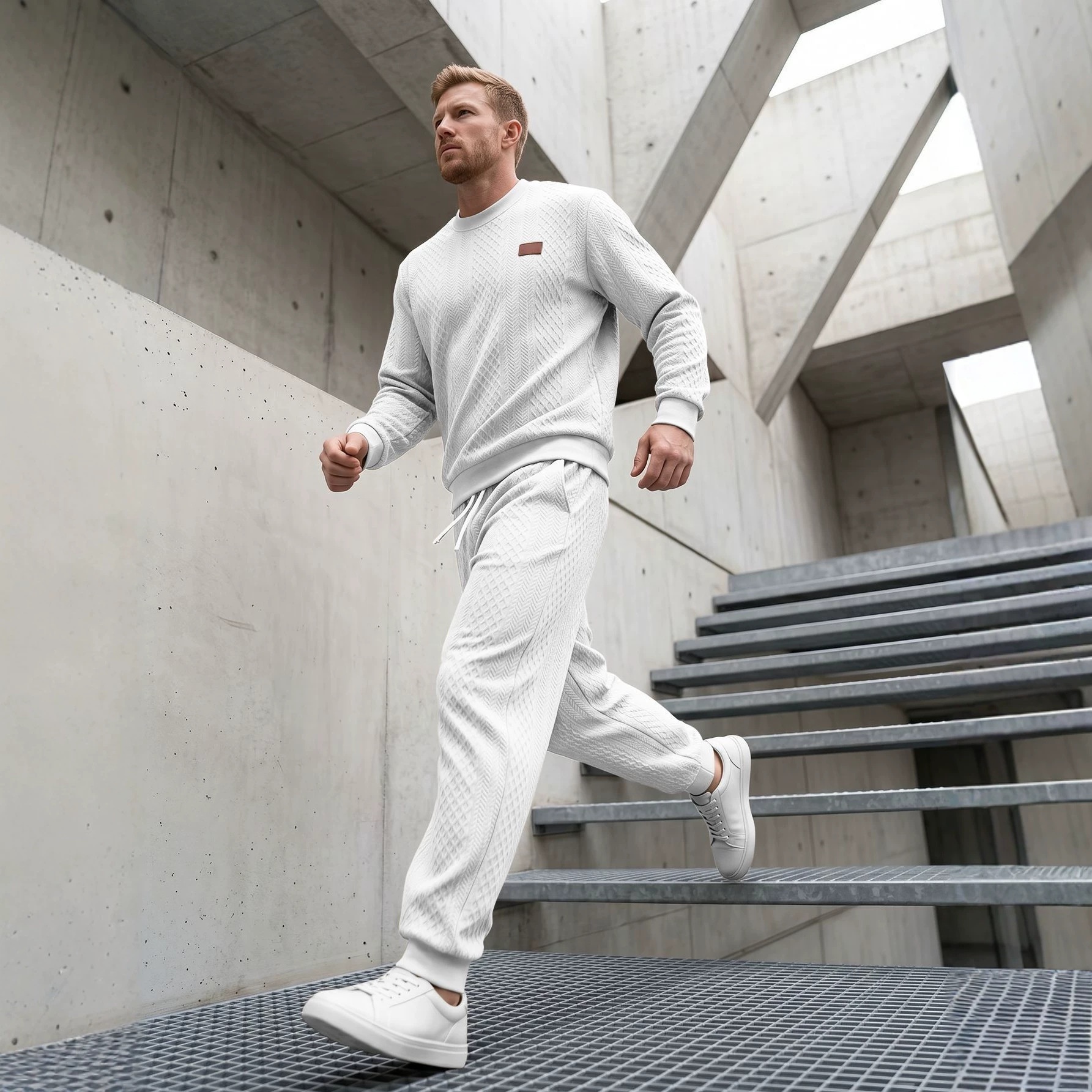 Men's Textured Crewneck Sweatshirt and Jogger Set