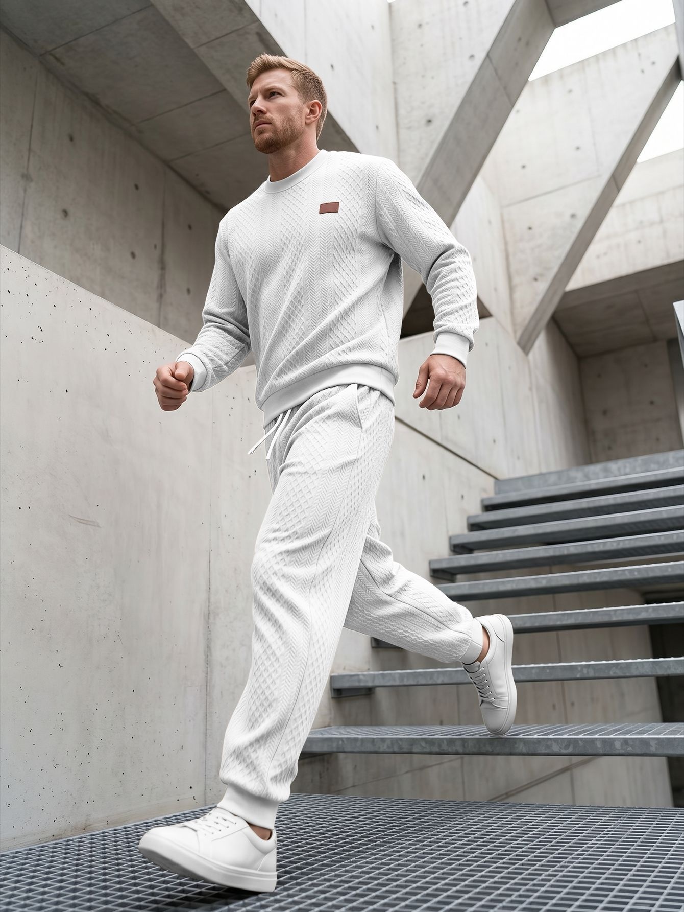 Men's Textured Crewneck Sweatshirt and Jogger Set