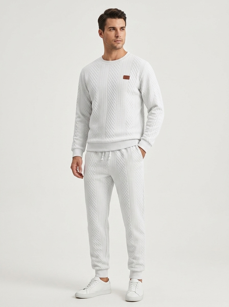 Men's Textured Crewneck Sweatshirt and Jogger Set