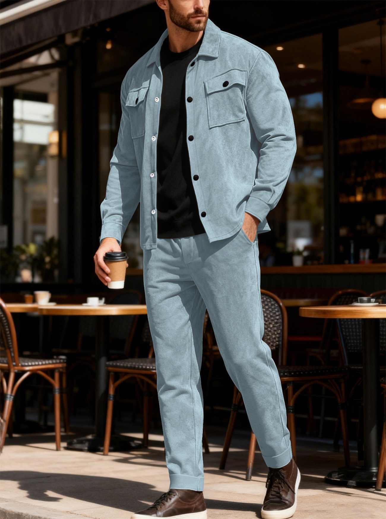 Men's Button-Down Shirt and Jogger Pants Outfit Set