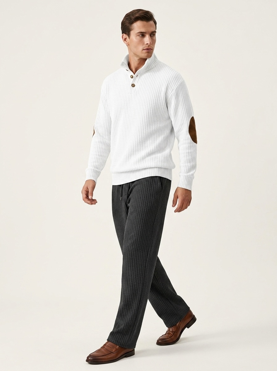 Men Ribbed Knit Half-Zip Pullover and Pants Set