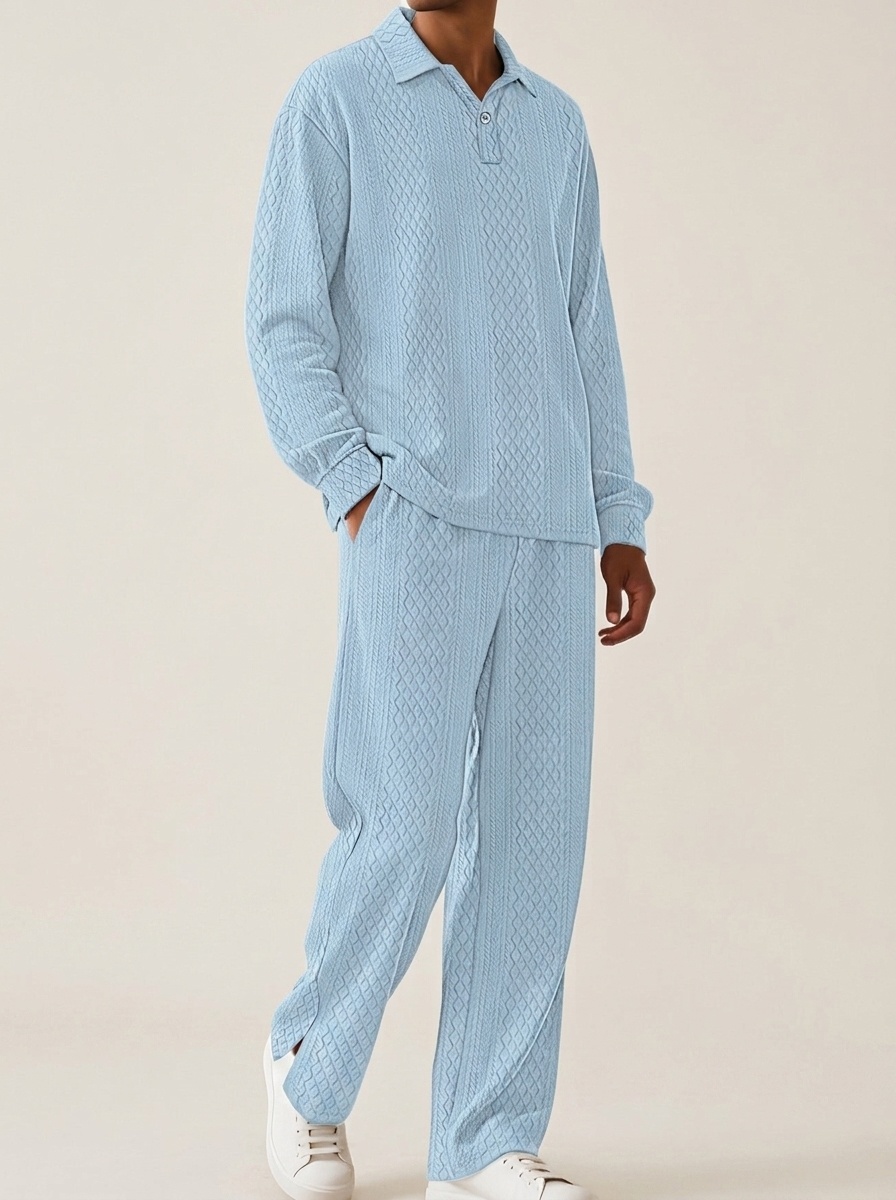 Men Textured Polo Shirt and Pants Set