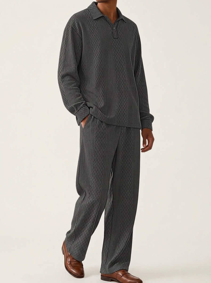 Men Textured Polo Shirt and Pants Set