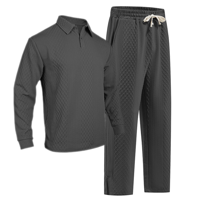 Men Textured Polo Shirt and Pants Set