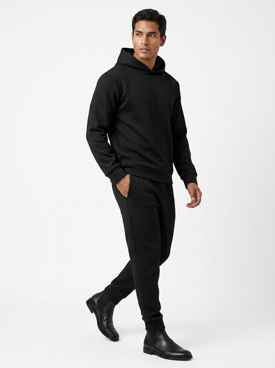 Men's Textured Hooded Sweatshirt and Jogger Set