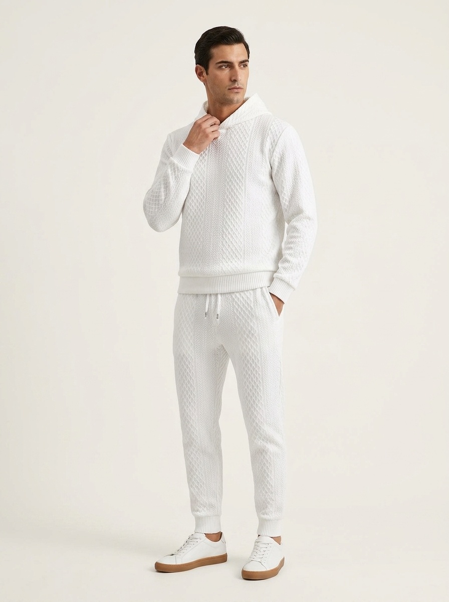 Men's Textured Hooded Sweatshirt and Jogger Set