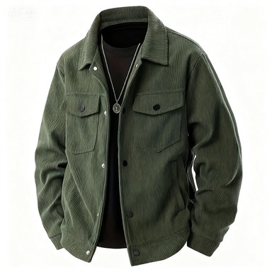 Men's Corduroy Button-Up Jacket with Pockets