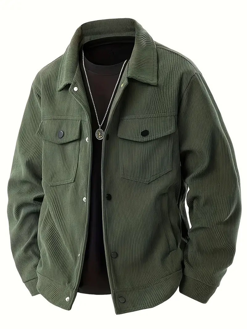 Men's Corduroy Button-Up Jacket with Pockets