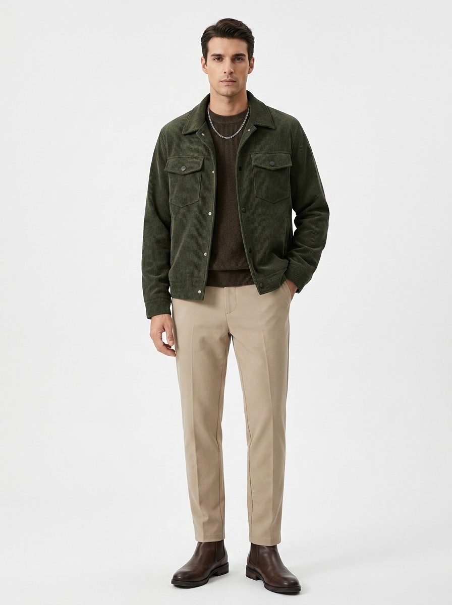 Men's Corduroy Button-Up Jacket with Pockets