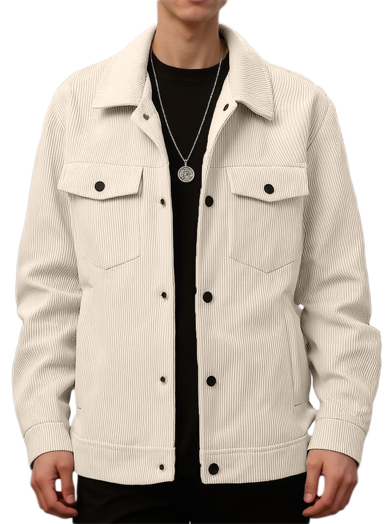 Men's Corduroy Button-Up Jacket with Pockets