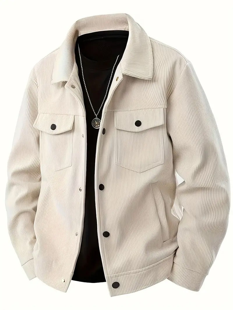 Men's Corduroy Button-Up Jacket with Pockets