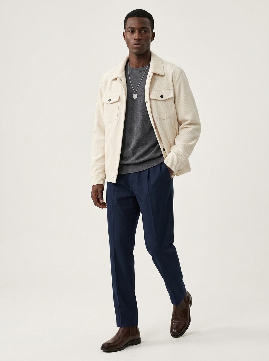 Men's Corduroy Button-Up Jacket with Pockets