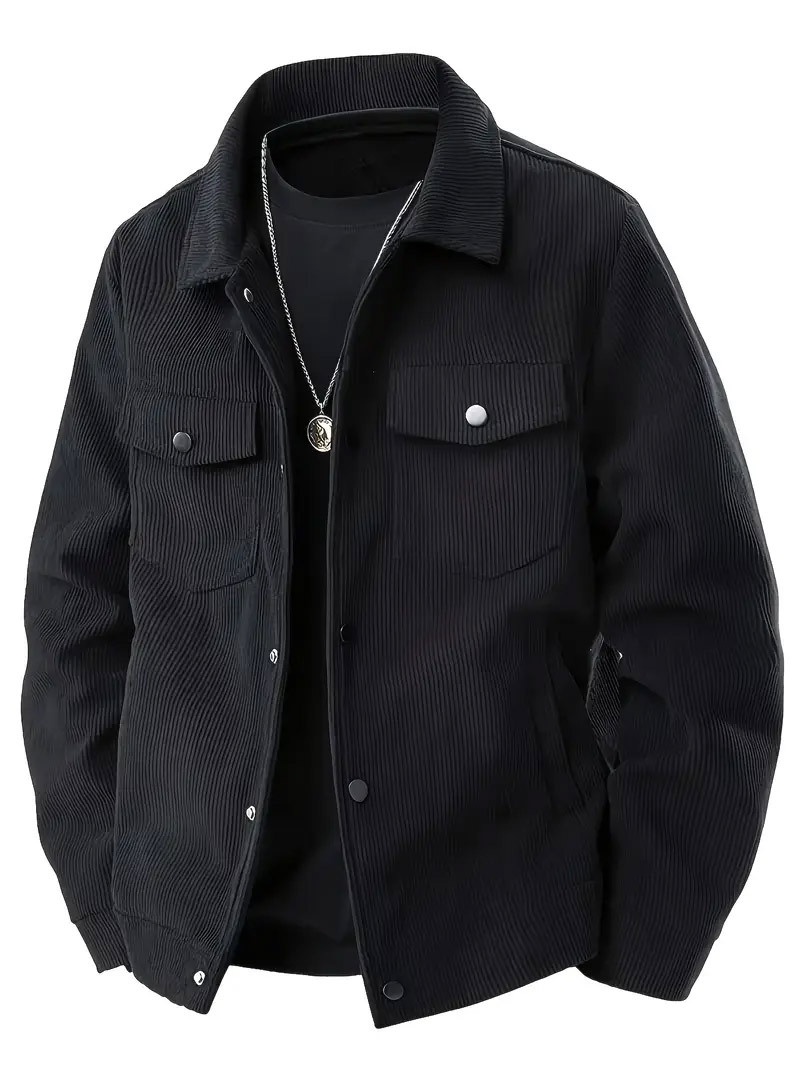 Men's Corduroy Button-Up Jacket with Pockets