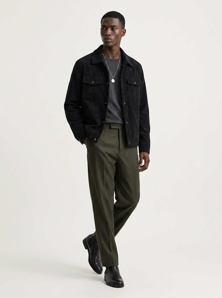 Men's Corduroy Button-Up Jacket with Pockets