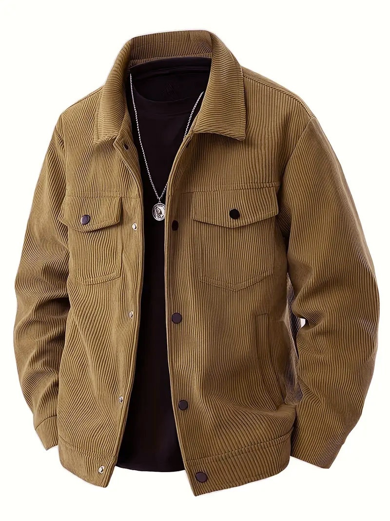 Men's Corduroy Button-Up Jacket with Pockets