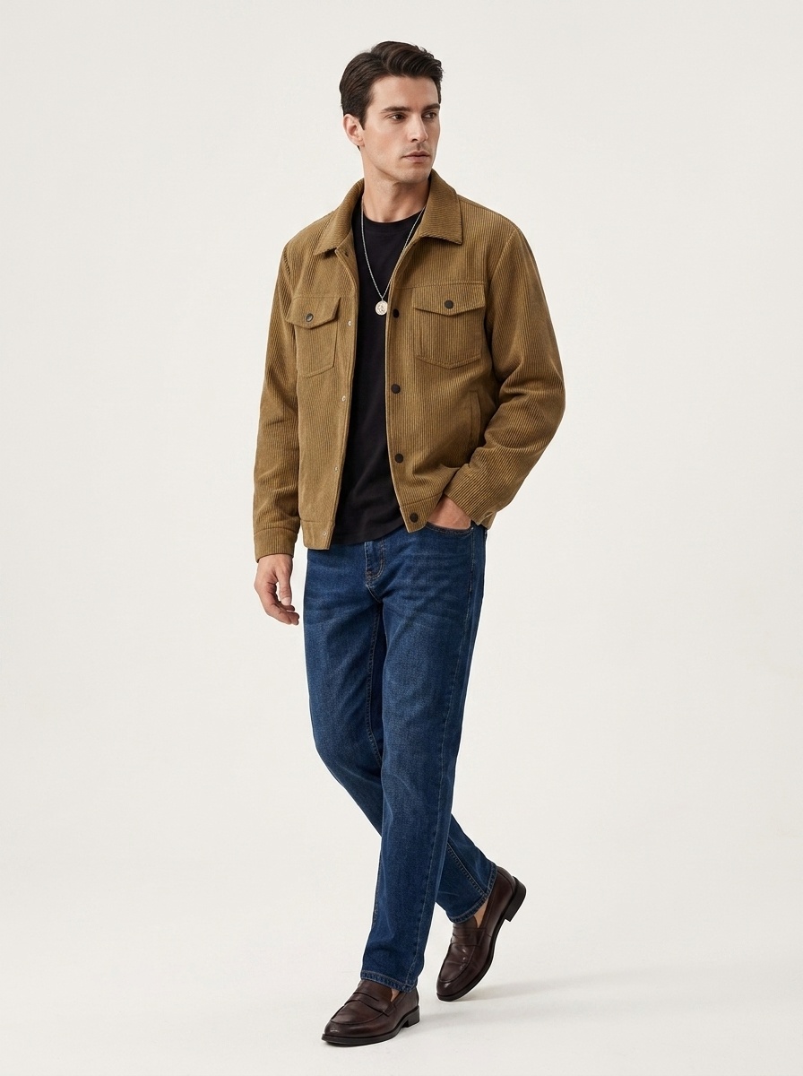 Men's Corduroy Button-Up Jacket with Pockets