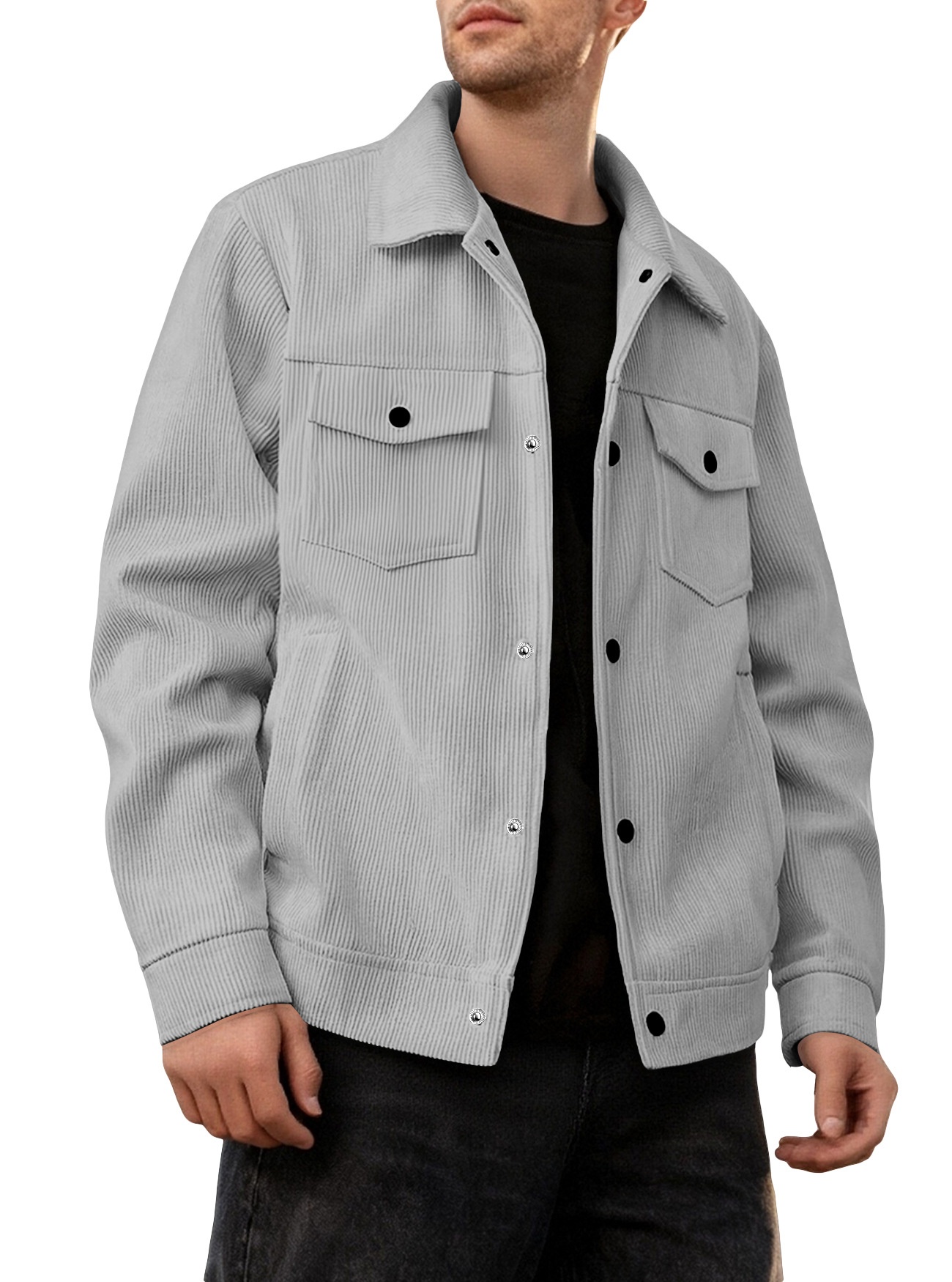 Men's Corduroy Button-Up Jacket with Pockets