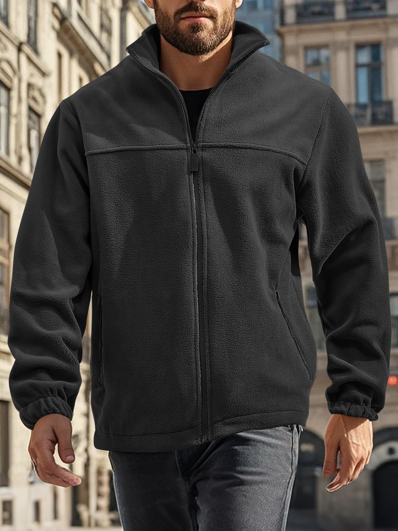 Men's Full-Zip Fleece Stand-Collar Jacket