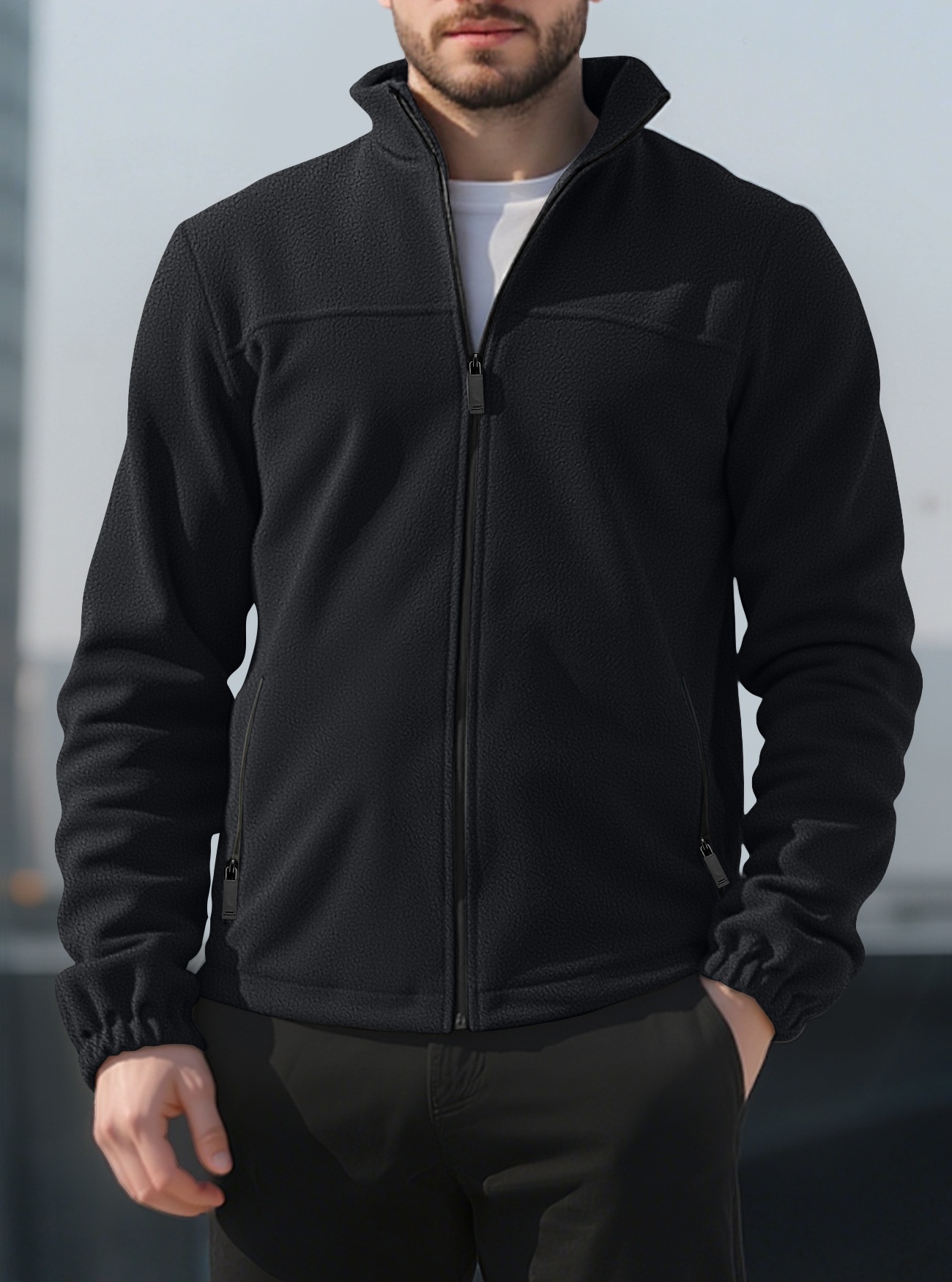 Men's Full-Zip Fleece Stand-Collar Jacket