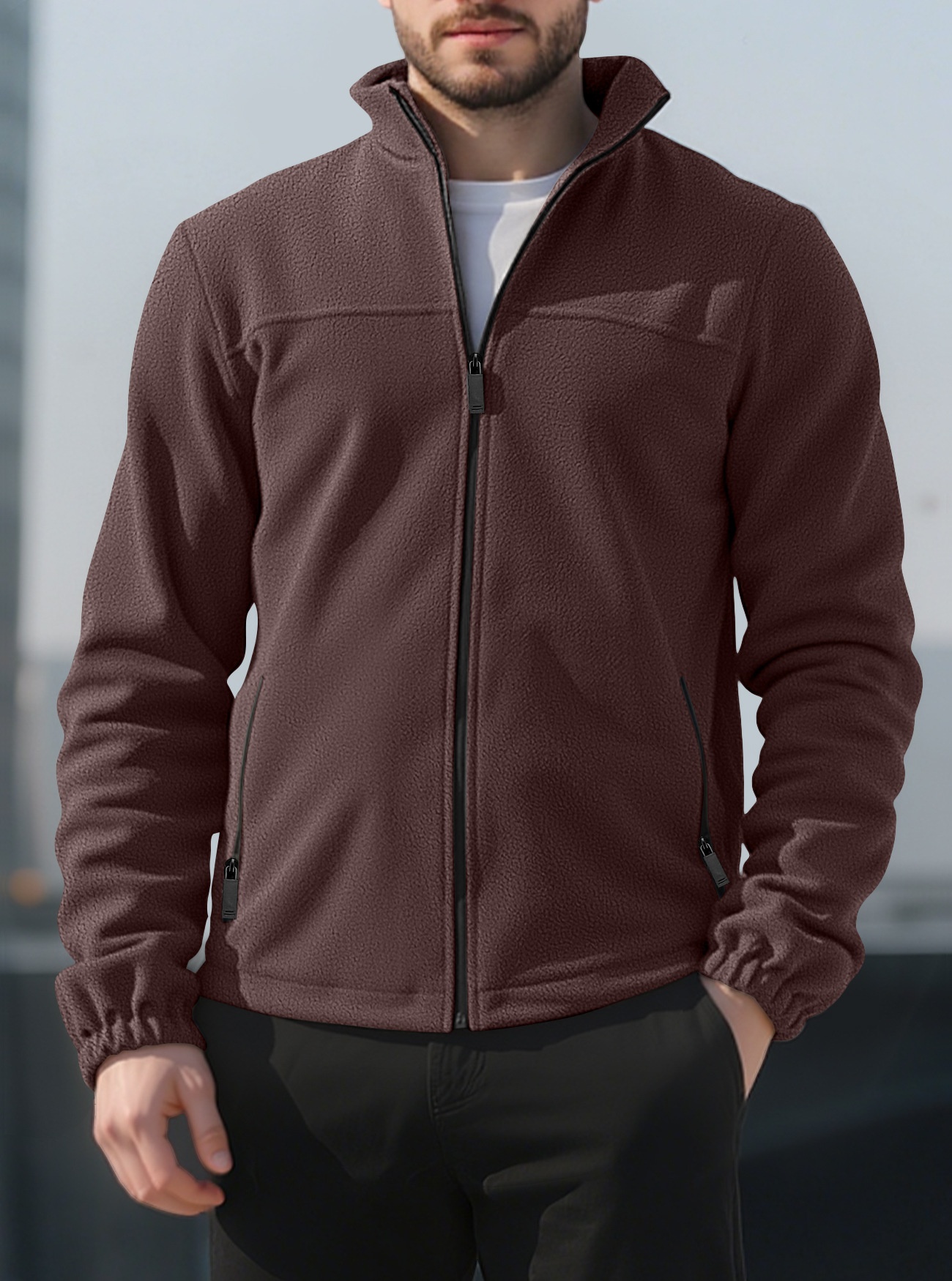 Men's Full-Zip Fleece Stand-Collar Jacket